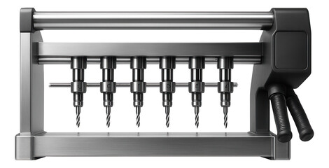 Multi-spindle drilling machine with adjustable spindle distance for repetitive hole patterns in furniture production.