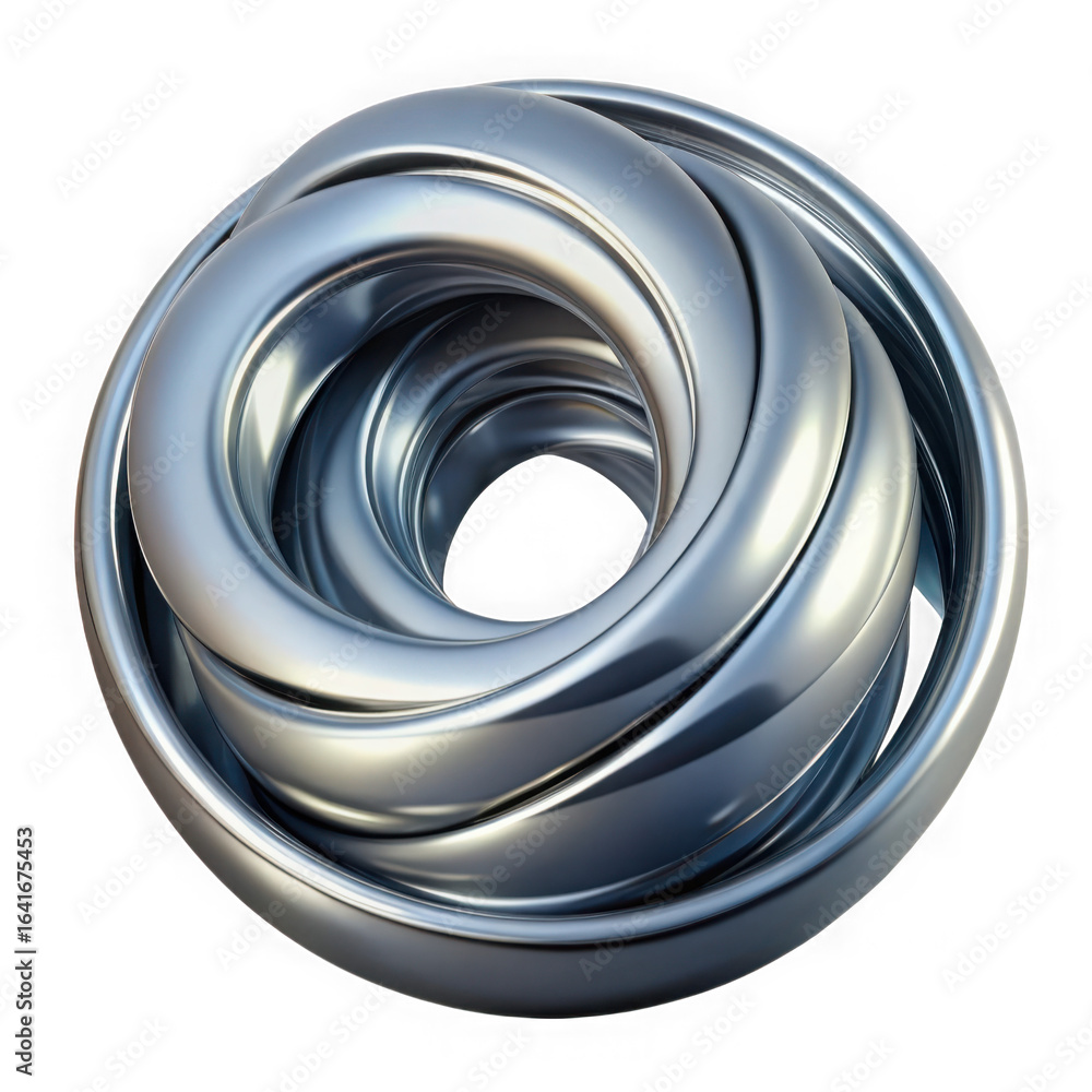 Poster 3d illustration of a modern abstract metallic shape featuring a twisted and knotted ring design on a