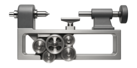 Ornamental turning lathe with a complex gear system, used for decorative woodwork.