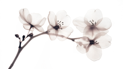 Xray transparent isolated PNG branch. Floral  leaves and stem. Vintage watercolor design for wedding cards, invitations. Spring or summer close-up photo. Elegant minimalist radiography