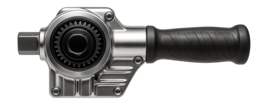 Handheld torque multiplier with a gear-based mechanism and a reinforced handle, for heavy-duty construction tasks.