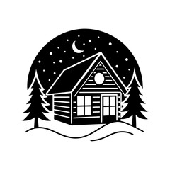 winter cabin silhouette vector art