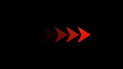 Animated right arrow in fast forward style with quick loop, arrows icon animation on black background.4k video motion graphic 