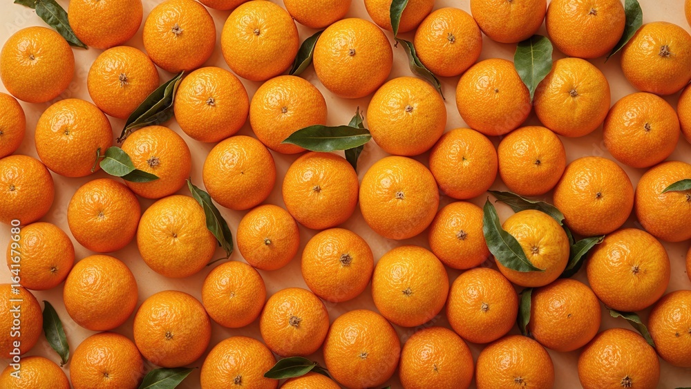 Poster an array of bright, fresh unprocessed oranges in the background