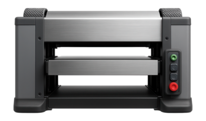 Industrial wide-belt planer with automatic feed control for mass timber processing.