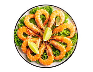 Seafood Platter with Grilled Shrimp Top View, isolated on a transparent background