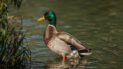 Obraz premium Male Mallard Displaying Vibrant Feathers