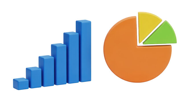 3d icon of bar and pie charts showing business growth, isolated on transparent background