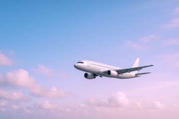 Fototapeta premium Airplane in Flight against Blue Sky: Commercial Aviation and Air Travel Concept
