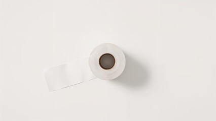 A roll of toilet paper displayed on a neutral surface. Minimalist style.