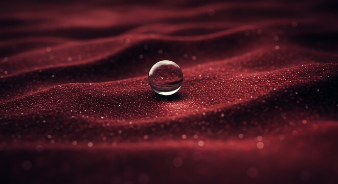 Abstract Minimalism: Crystal Sphere on Wavy Red Glitter Texture