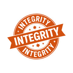 Obraz premium Integrity stamp badge orange circle with stars and ribbon