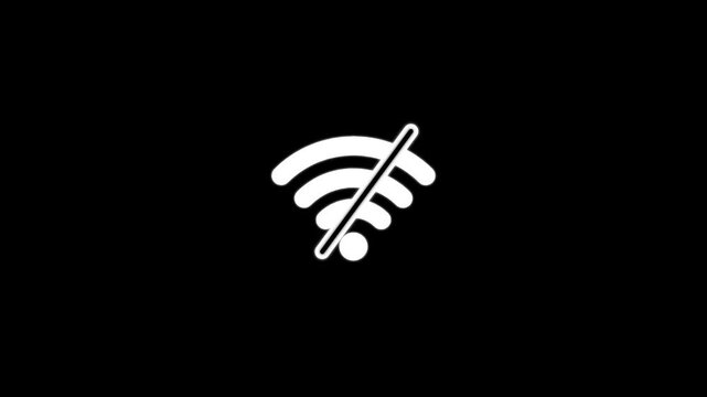 No wi-fi connection animated with on a black background. depicting internet disruption or error