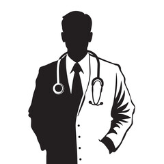 Faceless male doctor with stethoscope line art illustration