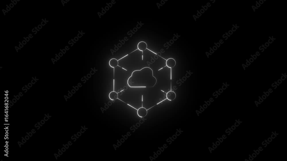 Poster neon glowing cloud network icon animation with futuristic digital data storage and connectivity desi