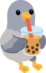 Pigeon Drinking Bubble Tea