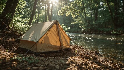 Anti-Flood Trench Excavated Around Tarpaulin Tent Set Up in Forest