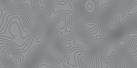 Abstract topographic contour pattern with smooth wavy lines on a grey background, creating a modern minimalistic terrain texture design. Perfect for backgrounds, maps, and graphic projects.