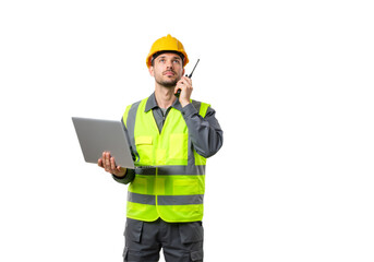 Construction Worker Utilizing Technology Analyzing Data and Communicating on Site