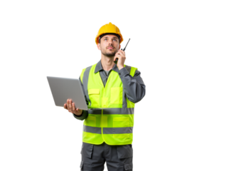 Construction Worker Utilizing Technology Analyzing Data and Communicating on Site