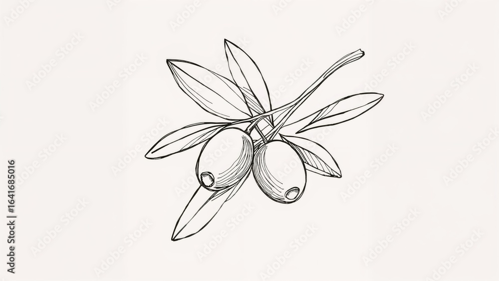 Poster vector image of olives rendered in a continuous line style with minimalistic black and white design