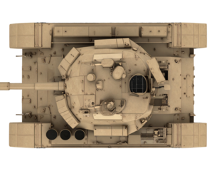 Top-Down View of Desert Tan Battle Tank with Shadow, Transparent Background