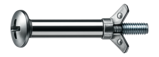 Steel hollow wall anchor with a slotted round head, suitable for securing light fixtures.