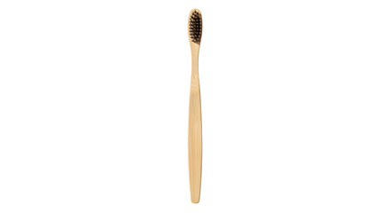 Bamboo toothbrush with soft bristles, isolated on transparent background, representing ecofriendly dental hygiene and personal care