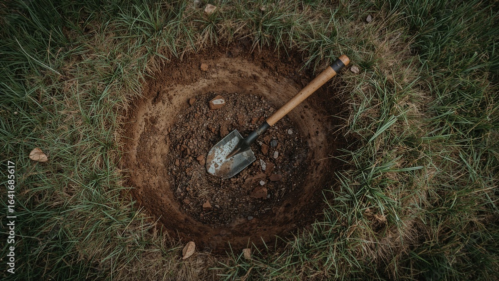 Aufkleber creating a fire pit by digging into the earth using a sapper shovel