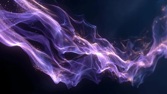 Abstract purple electric waves on a black background glowing with intense energy