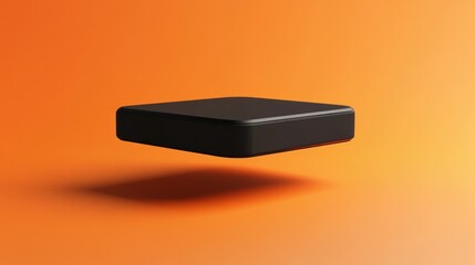 Black square levitating on orange background.