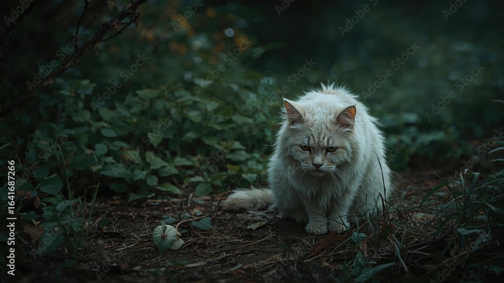 Poster isolated and forlorn cat in the open air