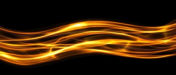 Glowing Golden Waves on Black Background for Creative Designs