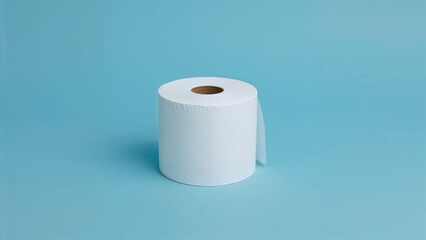 Obraz na płótnie Canvas Single roll of toilet paper against blue backdrop