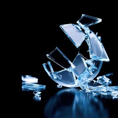 Shattered Glass Bowl on Black Background, Artistic Broken Pieces