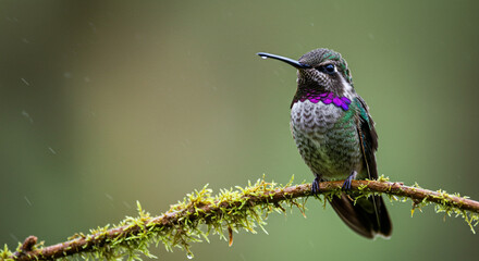 Macro Close-Up of Dew-Covered Tropical Bird in Rainforest