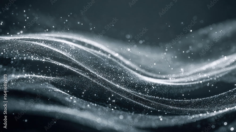 Poster abstract flowing light particles, wave motion, design element for creative projects and presentation