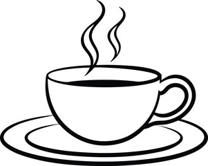 cup on a saucer with a hot drink and steam silhouette vector illustration