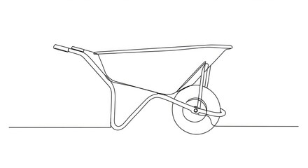 Effortlessly move materials with this clean, single-line art wheelbarrow, perfect for gardening, construction, and DIY projects, conveying simplicity and functionality.