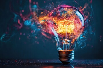 Exploding lightbulb with vibrant colors representing ideas and creativity