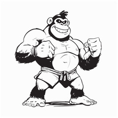 Cartoon Gorilla in Sumo Outfit Standing Proudly as a Strong Sports Athlete Vector Illustration