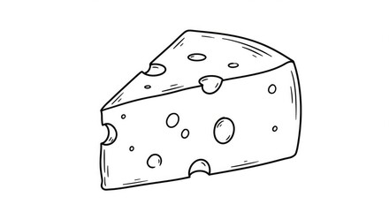 Artistic line drawing of a delicious Swiss cheese wedge, perfect for culinary designs and food-themed projects, offering a simple yet appealing visual.