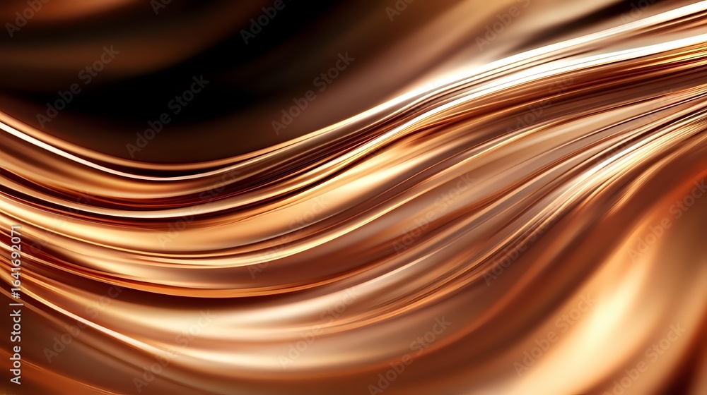 Poster smooth flowing copper and bronze waves create elegant abstract background with glossy metallic textu