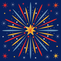 Colorful starburst fireworks display on dark blue background