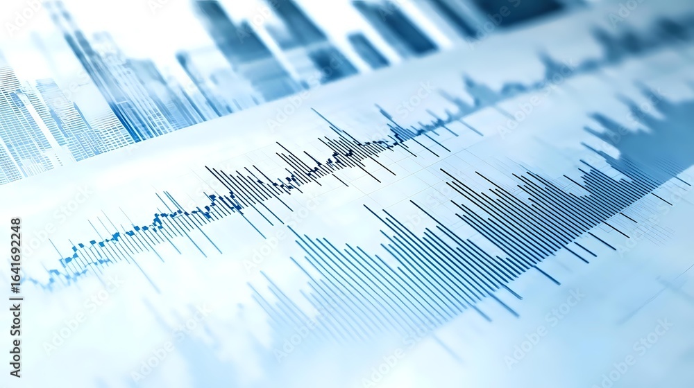 Aufkleber financial market data visualization showing blue stock price charts and trading analysis graphs on w