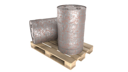 rusted iron barrels on pallet