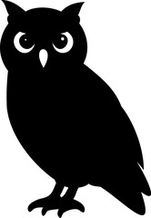 Black owl silhouette on a white background