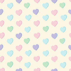 Seamless pattern of pastel hearts on a cream background