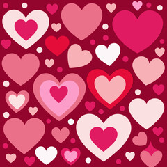 A cheerful pattern of various pink and red hearts and dots