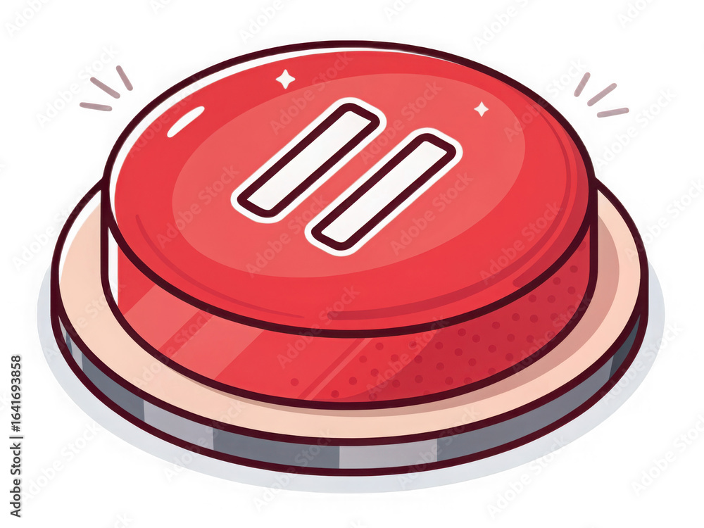 Poster a bright red circular button with a pause symbol isolated on transparent background